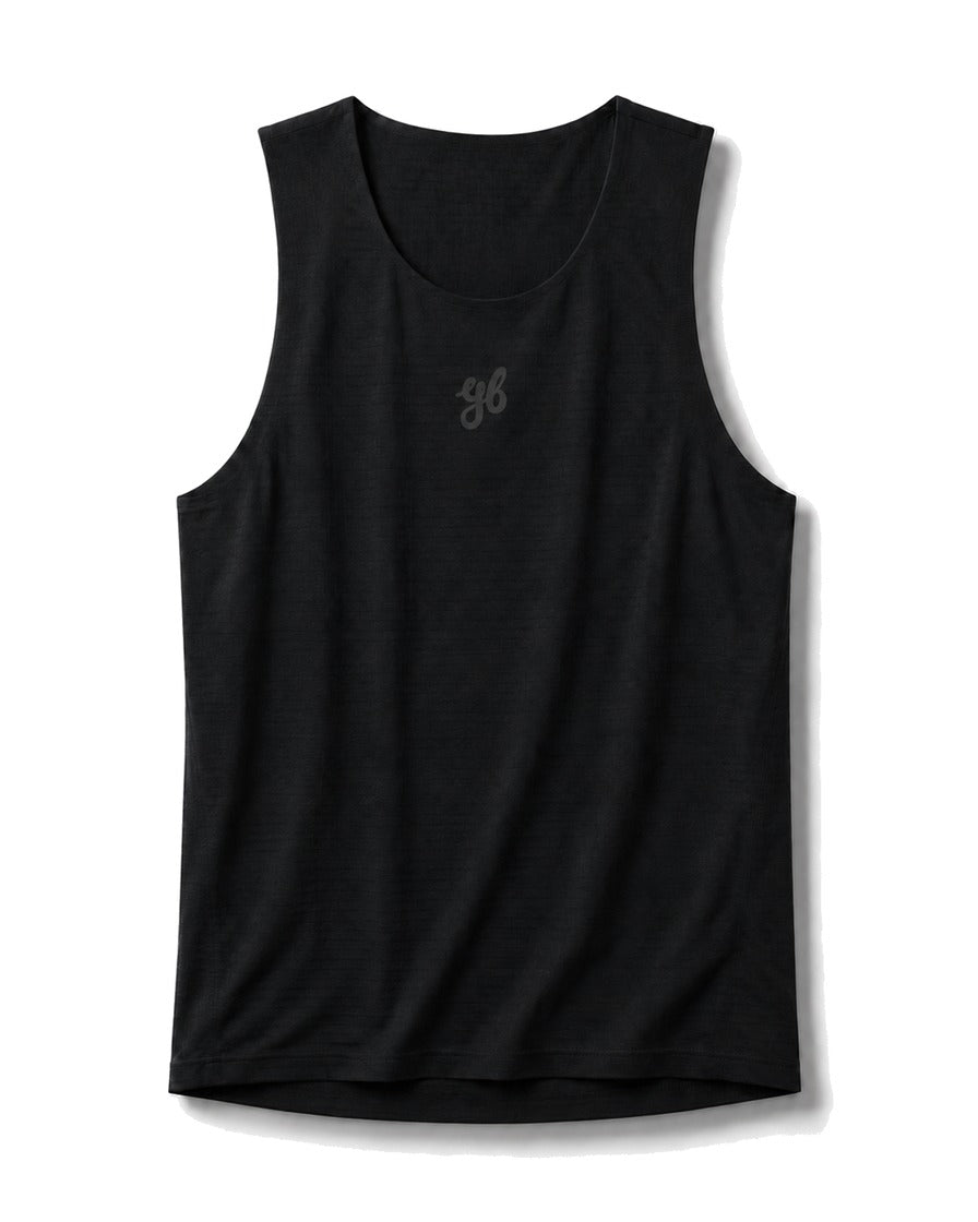 Yeah Buddy Black running singlet on a white background