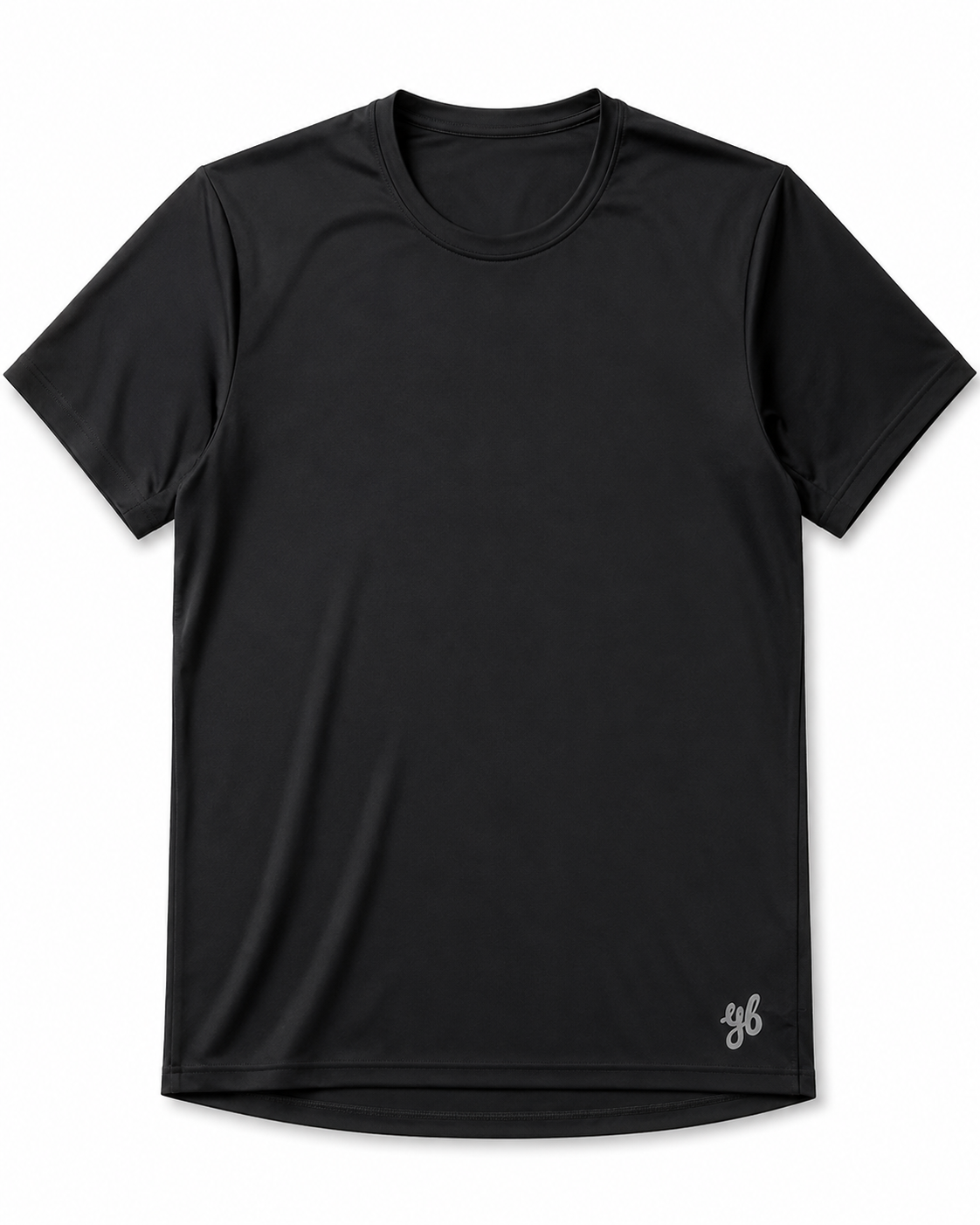 Yeah Buddy black performance running shirt, a crew-neck tee with a tonal yb logo at the hem