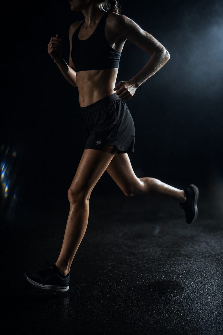 Woman running in the Yeah Buddy black shorts