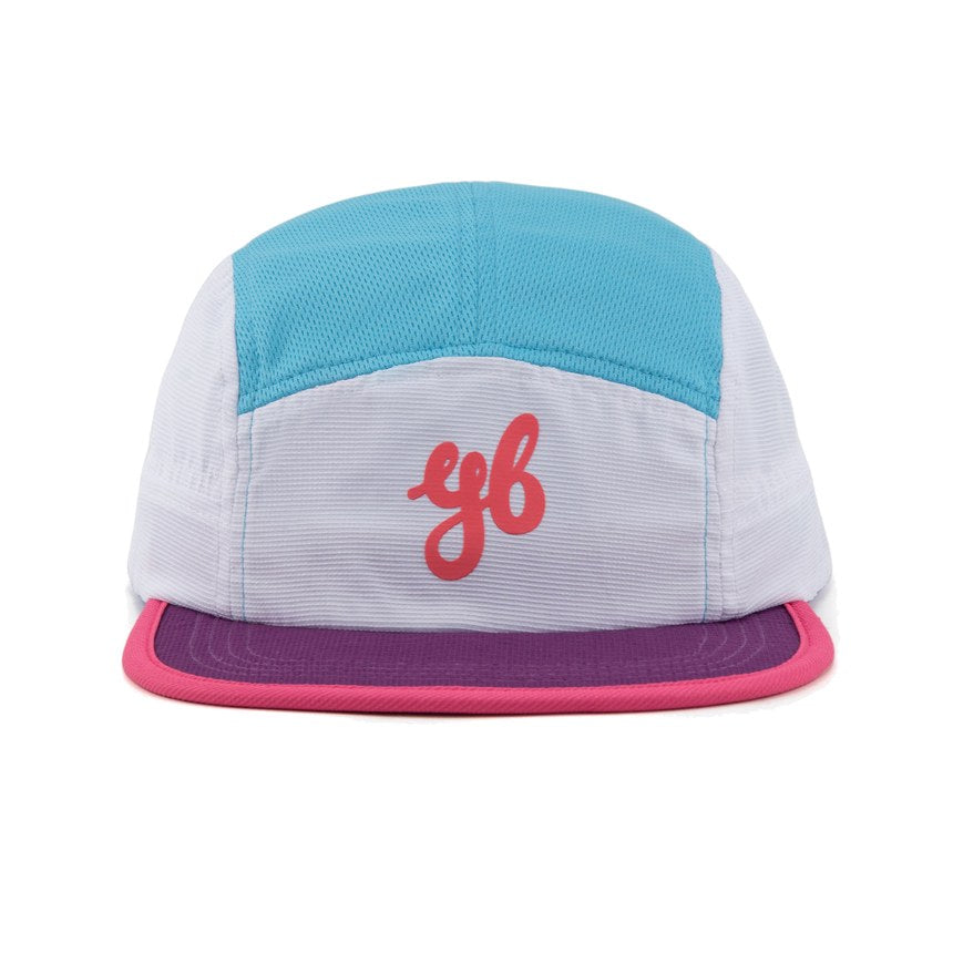 Yeah Buddy Amped teal and pink colour-block five-panel running cap