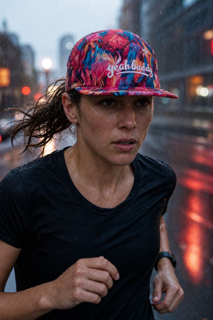 Art Series 777 running cap, worn on the run