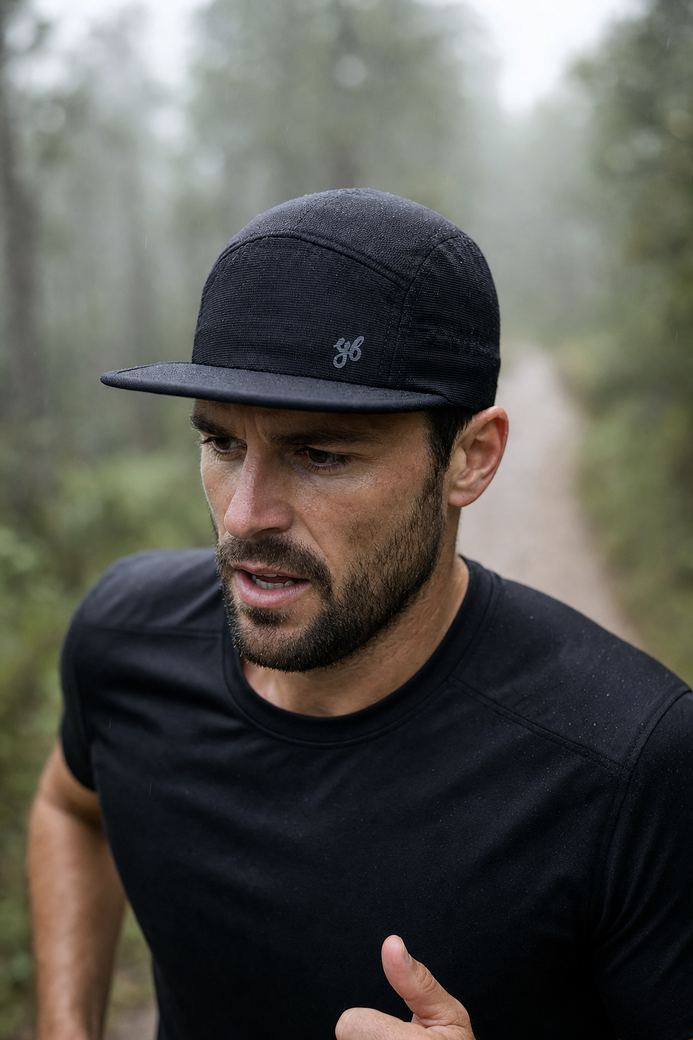 Night running cap, worn on the run