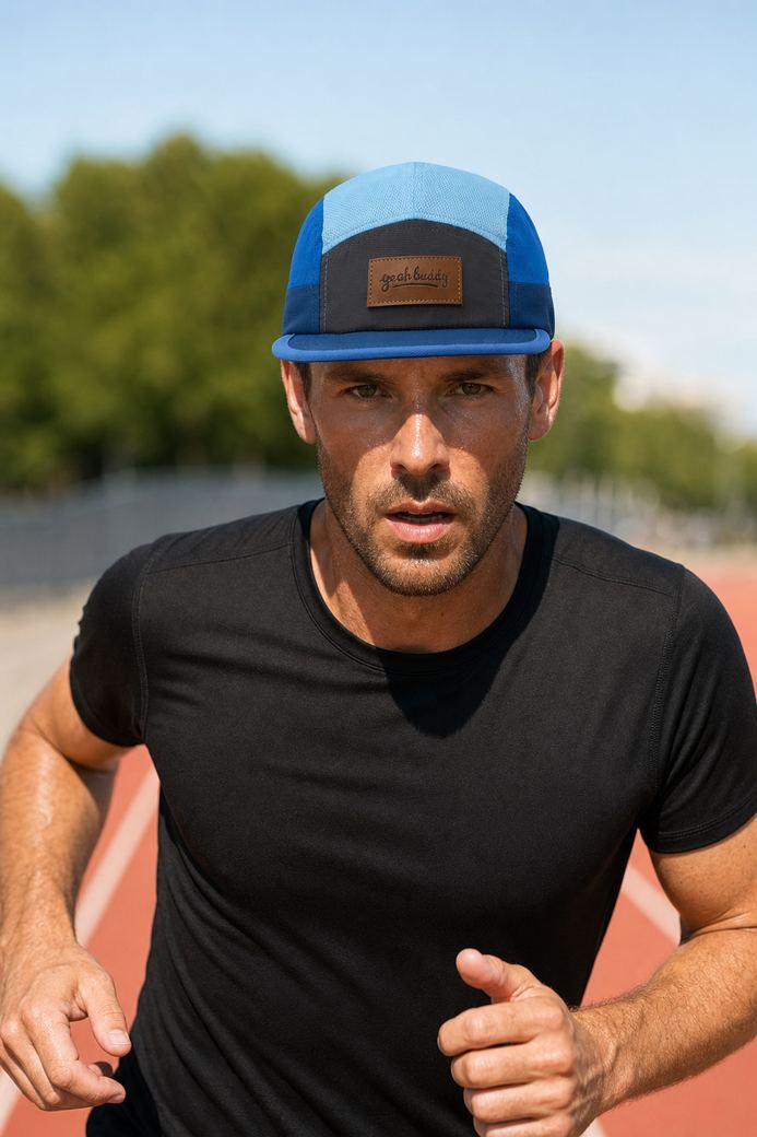 Seaside running cap, worn on the run