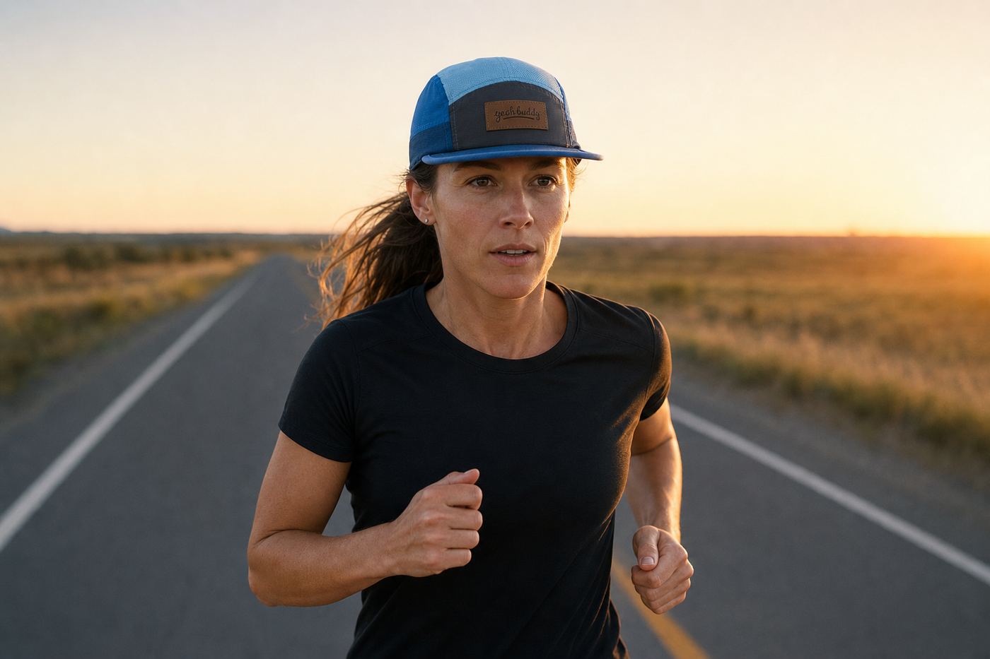Seaside running cap, worn on the run